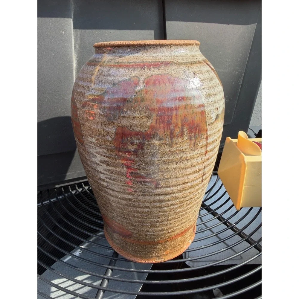 VTG Hand-crafted Napa Speckled Glaze Stoneware Floral Studio Pottery Vase Nutral